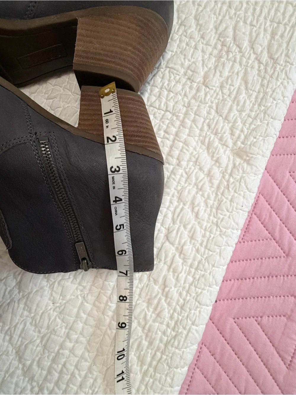 Frye Dark Gray Leather Ankle Booties with Stacked Heel